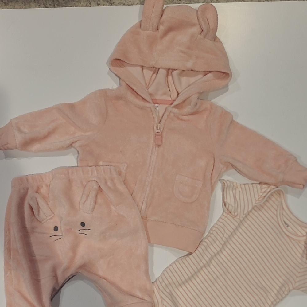 Carter's Adorable Pink Bunny Baby Outfit 3 Piece Set Size 3 Months